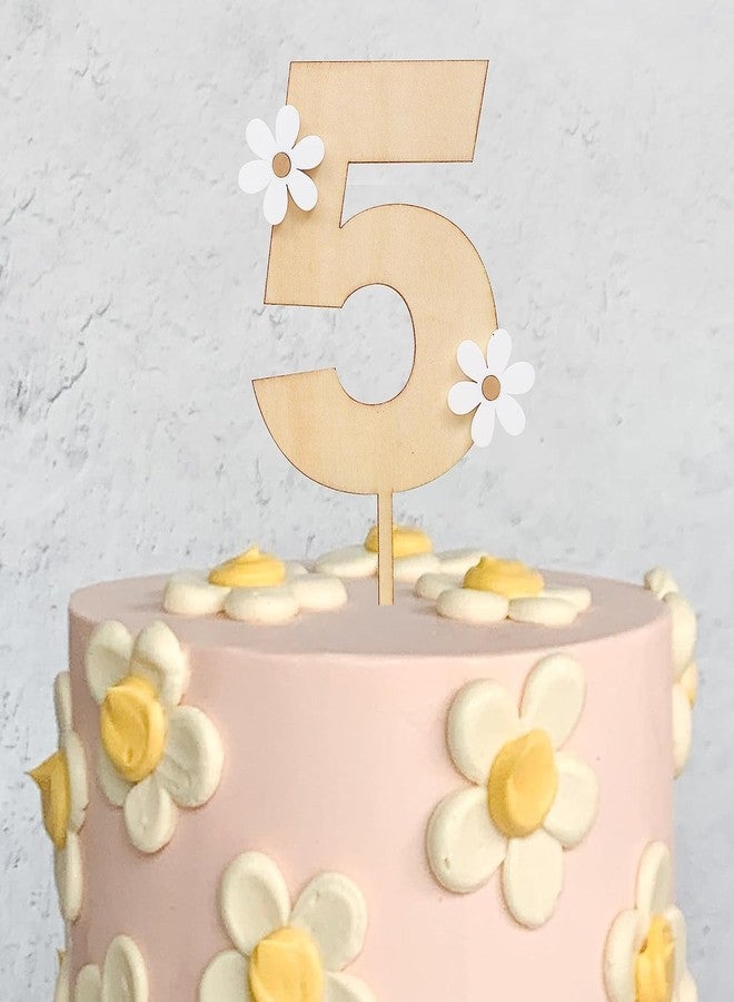 Incrizma Daisy Cake Topper For Birthday - Daisy Birthday Party Decor, Retro Groovy Birthday, Boho First Birthday, Wooden Cake Decorating Supplies, Anniversary (Daisy 5 Cake Topper) - Image 3